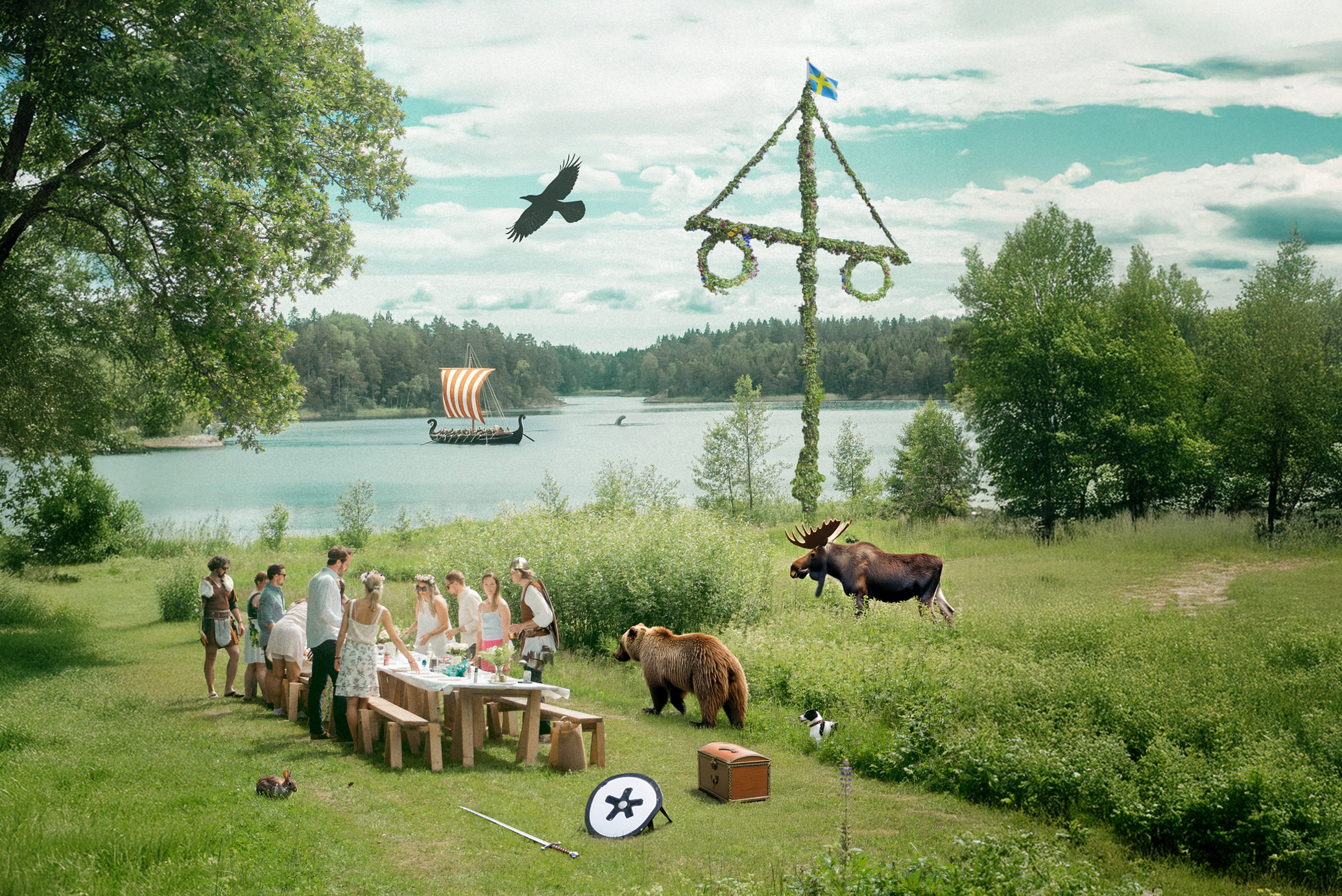 Midsommarfirande med vikingar i nutid